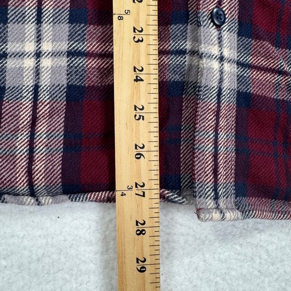 American Eagle Mens L Flannel Shirt with Hood Button Up Burgundy‎ Plaid Heavy - Picture 7 of 7